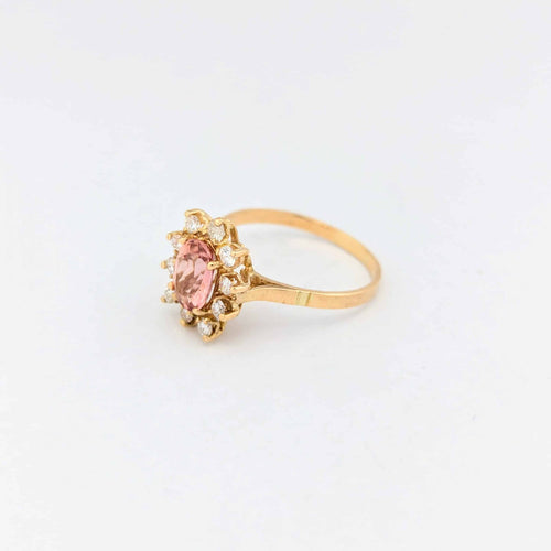 Bague 53 Bague marguerite en or jaune avec diamants et tourmaline rose 58 Facettes 30590