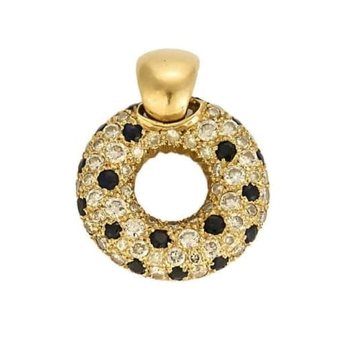 Pendentif Pendentif rond ajouré en or jaune 18K, diamants et saphirs 58 Facettes CRE0100X12