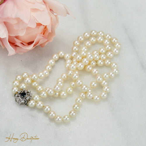 Collier Perlenkette - Collier 2 rangs en or blanc, diamants et saphir 58 Facettes 2029