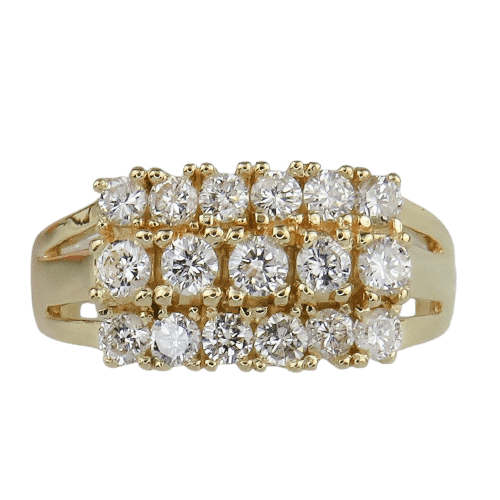 Bague 56 Bague cocktail en or jaune 750 pavée de trois rangées de diamants 58 Facettes 1828