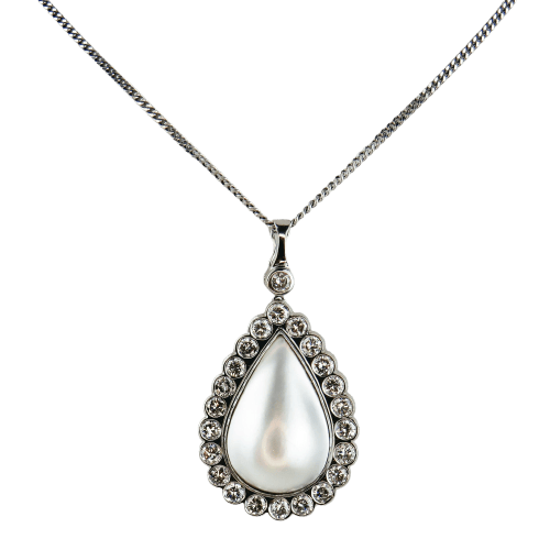Pendentif Honey Jewelry - Pendentif en or blanc avec mabé-perle et diamants 58 Facettes 2150