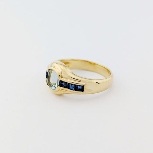 Bague 54 Bague en or jaune 18 carats avec aigue-marine et saphirs 58 Facettes 33702