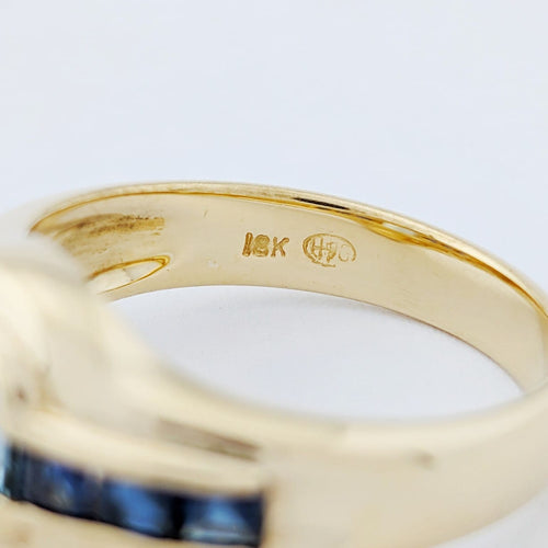 Bague 54 Bague en or jaune 18 carats avec aigue-marine et saphirs 58 Facettes 33702