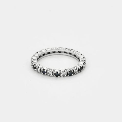 Bague 53 Alliance américaine en or gris 750 sertie de diamants et saphirs 58 Facettes NAR0073
