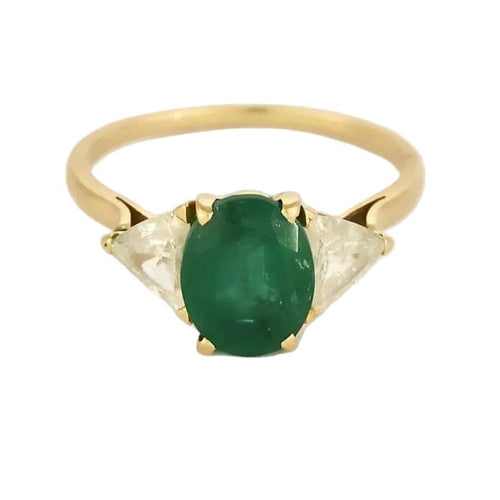 Bague 61 Bague solitaire en or jaune 18K avec émeraude et diamants trillion 58 Facettes LEN1849X3