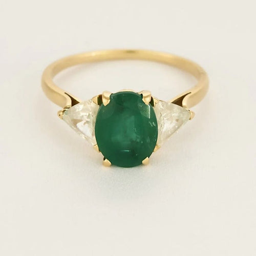 Bague 61 Bague solitaire en or jaune 18K avec émeraude et diamants trillion 58 Facettes LEN1849X3