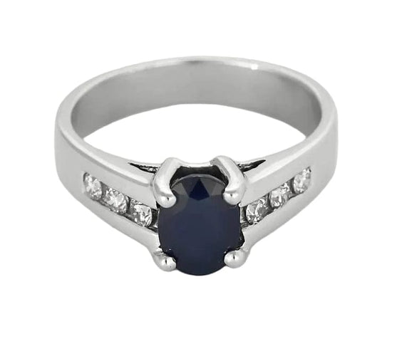 Bague 52 Bague jonc en or blanc 18K avec saphir 0,70 ct et diamants 58 Facettes DIE1709