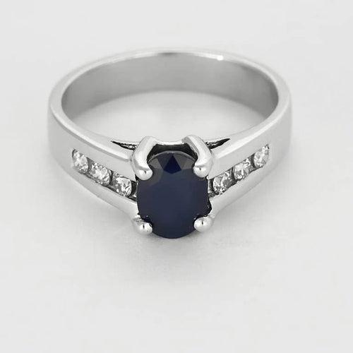 Bague 52 Bague jonc en or blanc 18K avec saphir 0,70 ct et diamants 58 Facettes DIE1709