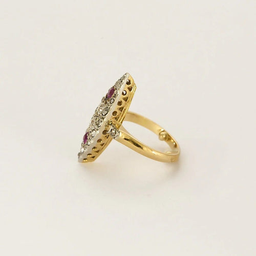 Bague 42.5 Bague marquise en or jaune et or blanc 18K avec diamants et saphirs roses 58 Facettes HOU5528