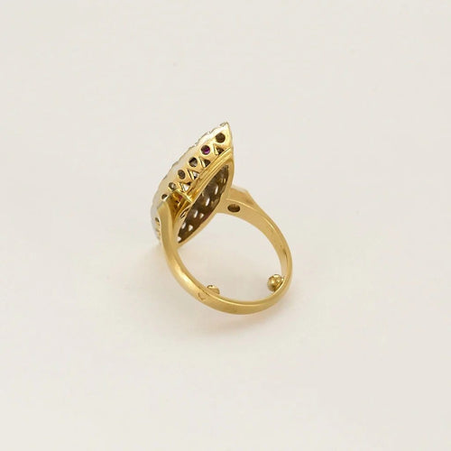 Bague 42.5 Bague marquise en or jaune et or blanc 18K avec diamants et saphirs roses 58 Facettes HOU5528