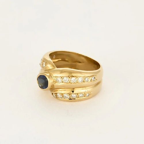 Bague 50 Bague double jonc en or jaune 18K avec saphir et diamants 58 Facettes DINA0178