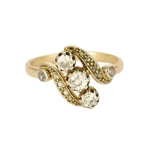 Bague 54.5 Bague ancienne en or jaune et or blanc 18K et diamants 58 Facettes LAV1851