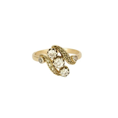Bague 54.5 Bague ancienne en or jaune et or blanc 18K et diamants 58 Facettes LAV1851