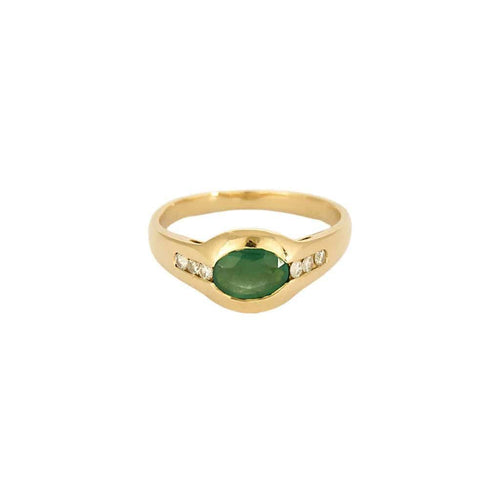 Bague 50.5 Bague en or jaune 18K avec émeraude 0,45 ct et diamants 58 Facettes COMP0989