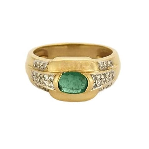 Bague 54 Bague en or jaune et or gris 18 carats avec émeraude et diamants 58 Facettes EPI1313