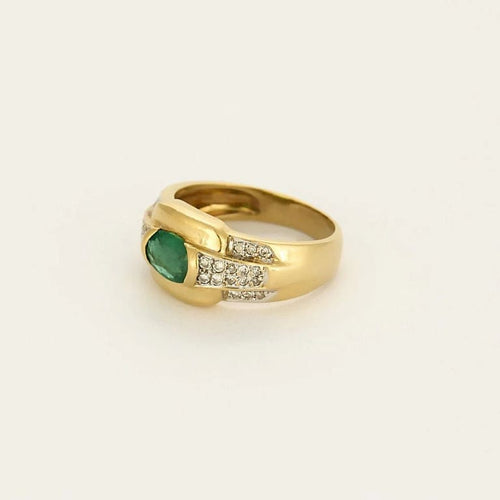 Bague 54 Bague en or jaune et or gris 18 carats avec émeraude et diamants 58 Facettes EPI1313