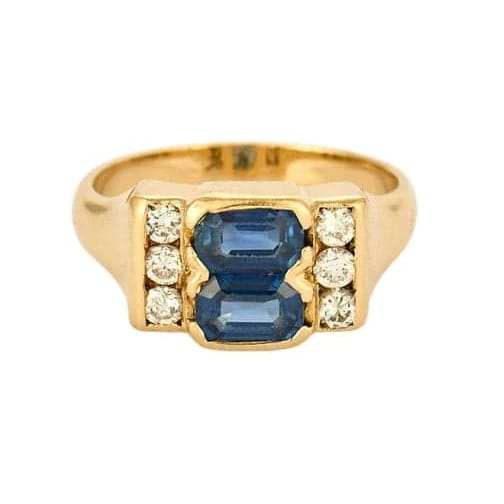 Bague 54 Bague en or jaune 18K - Saphirs et diamants 58 Facettes SMA0067