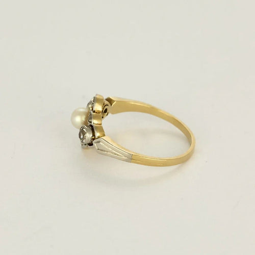Bague 50.5 Bague de jeune fille en or jaune et or blanc 18K, diamants et perle de culture 58 Facettes SQU3784X5