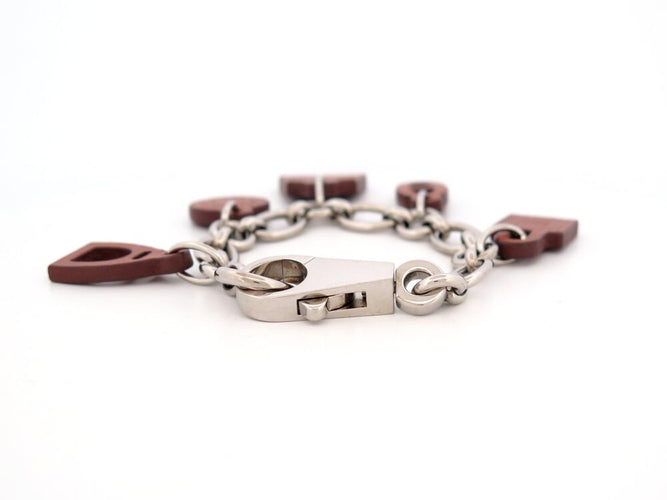 Bracelet Hermès Olga Amulette - Bracelet en cuir Barenia et acier palladié 58 Facettes 265386