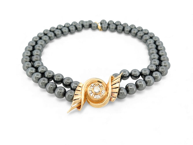 Collier Collier double rangs perles d'hématite noires en or jaune 18k et diamants 0,67 ct 58 Facettes 272071