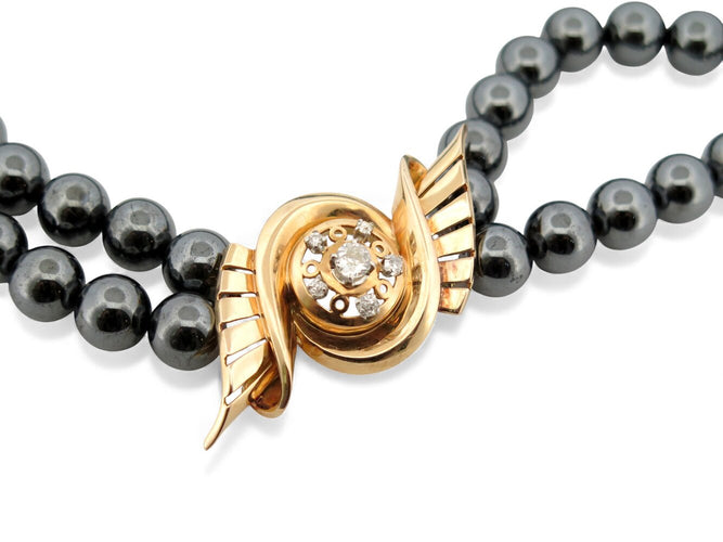 Collier Collier double rangs perles d'hématite noires en or jaune 18k et diamants 0,67 ct 58 Facettes 272071
