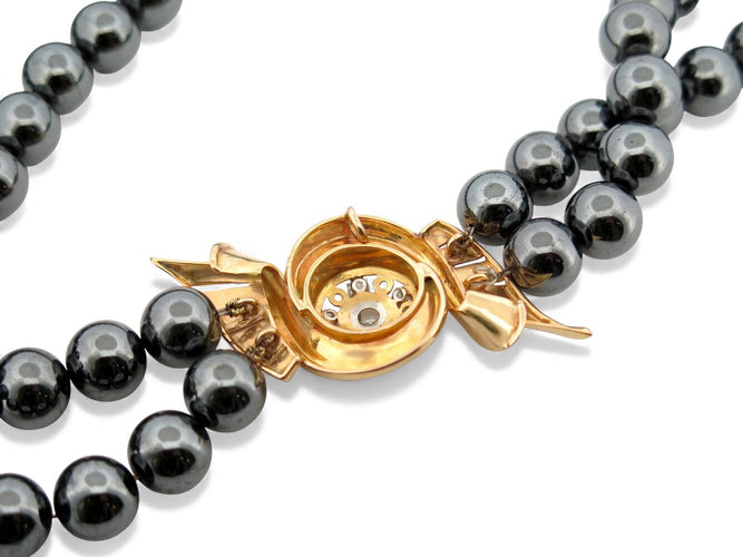Collier Collier double rangs perles d'hématite noires en or jaune 18k et diamants 0,67 ct 58 Facettes 272071