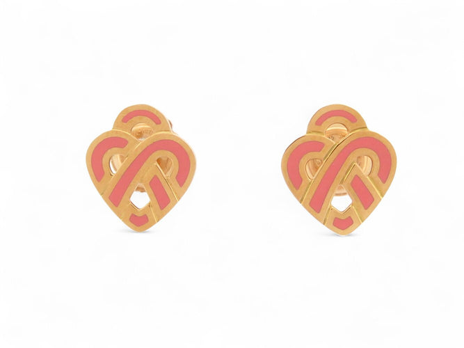 Boucles d'oreilles Poiray - Boucles d'oreilles Cœur Entrelacé émail rose en or jaune 18k 58 Facettes 270064