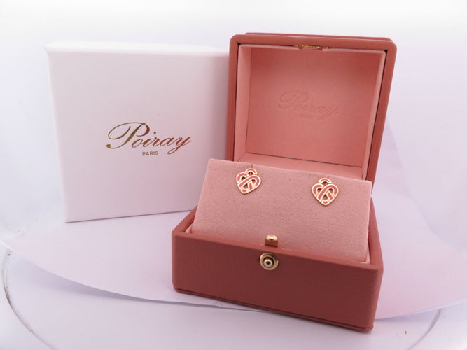 Boucles d'oreilles Poiray - Boucles d'oreilles Cœur Entrelacé émail rose en or jaune 18k 58 Facettes 270064