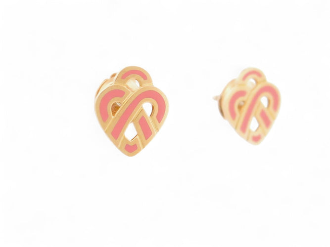 Boucles d'oreilles Poiray - Boucles d'oreilles Cœur Entrelacé émail rose en or jaune 18k 58 Facettes 270064