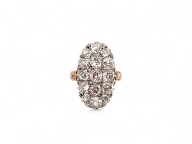 Bague 48 Bague marquise navette en or rose 18k et platine, 17 diamants 3,4 ct 58 Facettes 270710