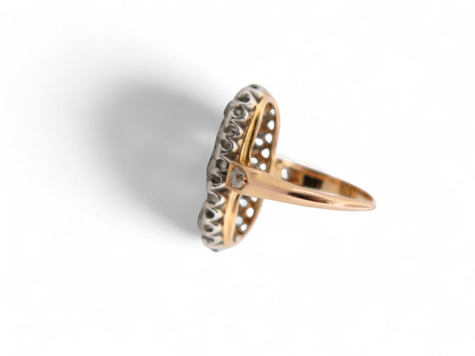Bague 48 Bague marquise navette en or rose 18k et platine, 17 diamants 3,4 ct 58 Facettes 270710