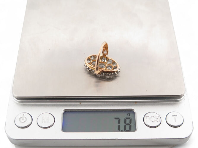 Bague 48 Bague marquise navette en or rose 18k et platine, 17 diamants 3,4 ct 58 Facettes 270710