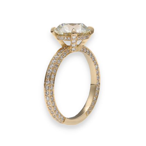 Bague 53 Solitaire - Bague en or jaune 18 carats avec diamant 3,04 ct et pavage 58 Facettes FB10500