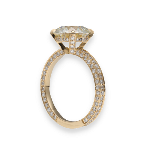 Bague 53 Solitaire - Bague en or jaune 18 carats avec diamant 3,04 ct et pavage 58 Facettes FB10500