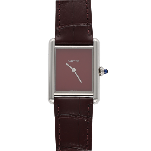 Montre Montre Cartier Must Tank – Réf. CRWSTTA0054 – Acier – Quartz – Cadran Bordeaux – Full Set 2021 58 Facettes FB11349