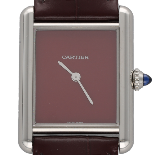 Montre Montre Cartier Must Tank – Réf. CRWSTTA0054 – Acier – Quartz – Cadran Bordeaux – Full Set 2021 58 Facettes FB11349