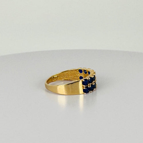 Bague 54 Bague vintage en or jaune 14k sertie de saphirs bleus 58 Facettes 2602001