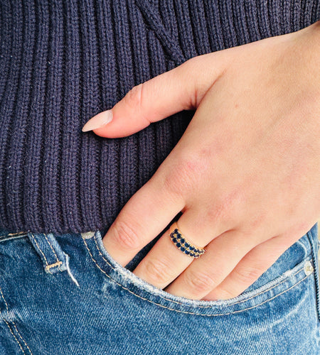 Bague 54 Bague vintage en or jaune 14k sertie de saphirs bleus 58 Facettes 2602001