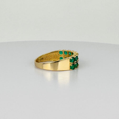 Bague 52 Bague vintage en or jaune 14k sertie d’émeraudes rondes 58 Facettes 2601022