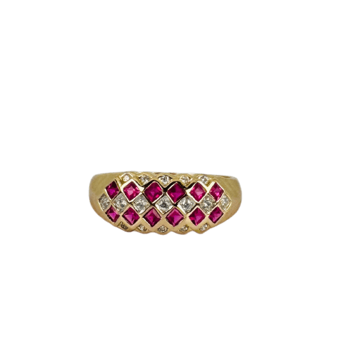 Bague 53 Bague vintage jonc en or jaune 18k avec rubis et diamants 58 Facettes 2511004