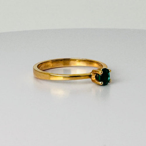 Bague 56 Bague vintage en or jaune 18k avec émeraude ovale 58 Facettes 2601015