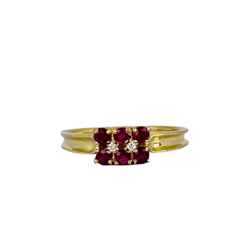 Bague 59 Bague vintage en or jaune 18k avec rubis et diamants 58 Facettes 2601012