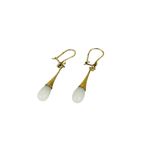 Boucles d'oreilles Boucles d’oreilles pendantes vintage en or jaune 14k et quartz blanc 58 Facettes 2508003