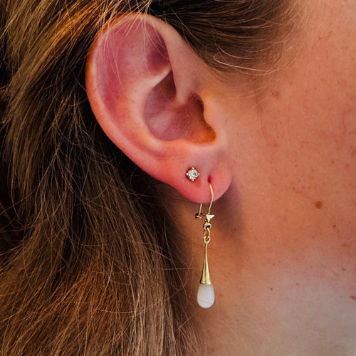 Boucles d'oreilles Boucles d’oreilles pendantes vintage en or jaune 14k et quartz blanc 58 Facettes 2508003