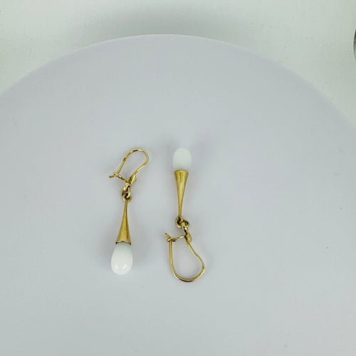 Boucles d'oreilles Boucles d’oreilles pendantes vintage en or jaune 14k et quartz blanc 58 Facettes 2508003