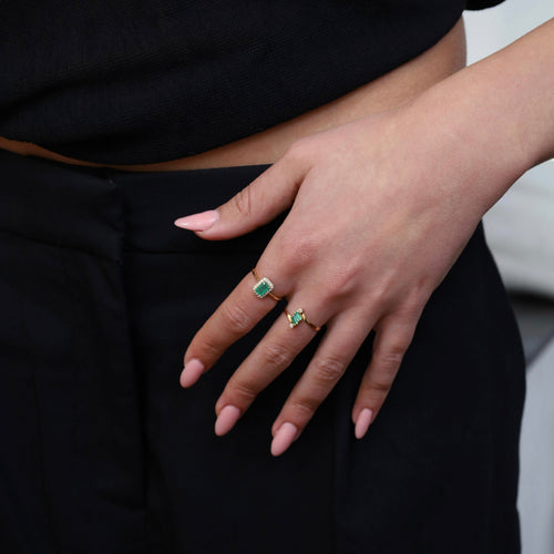 Bague 54 Bague vintage en or jaune 18 carats avec tourmalines vertes et diamants 58 Facettes 2508012