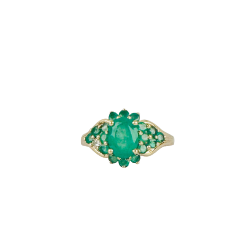 Bague 54 Bague vintage en or jaune 14 carats avec diamant et émeraudes 58 Facettes 2508023