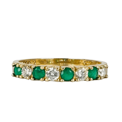 Bague 52 Bague alliance vintage en or jaune 14k avec saphirs blancs et émeraudes 58 Facettes 2512019