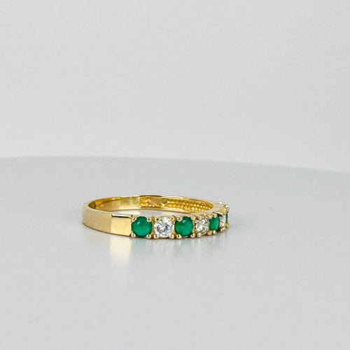 Bague 52 Bague alliance vintage en or jaune 14k avec saphirs blancs et émeraudes 58 Facettes 2512019