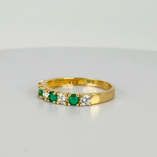Bague 52 Bague alliance vintage en or jaune 14k avec saphirs blancs et émeraudes 58 Facettes 2512019
